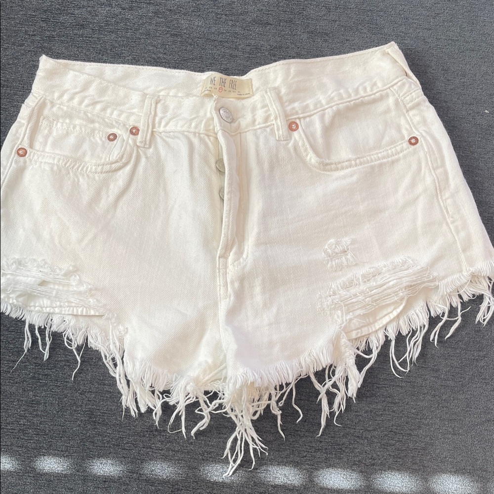 We The Free Frayed White Jean Shorts